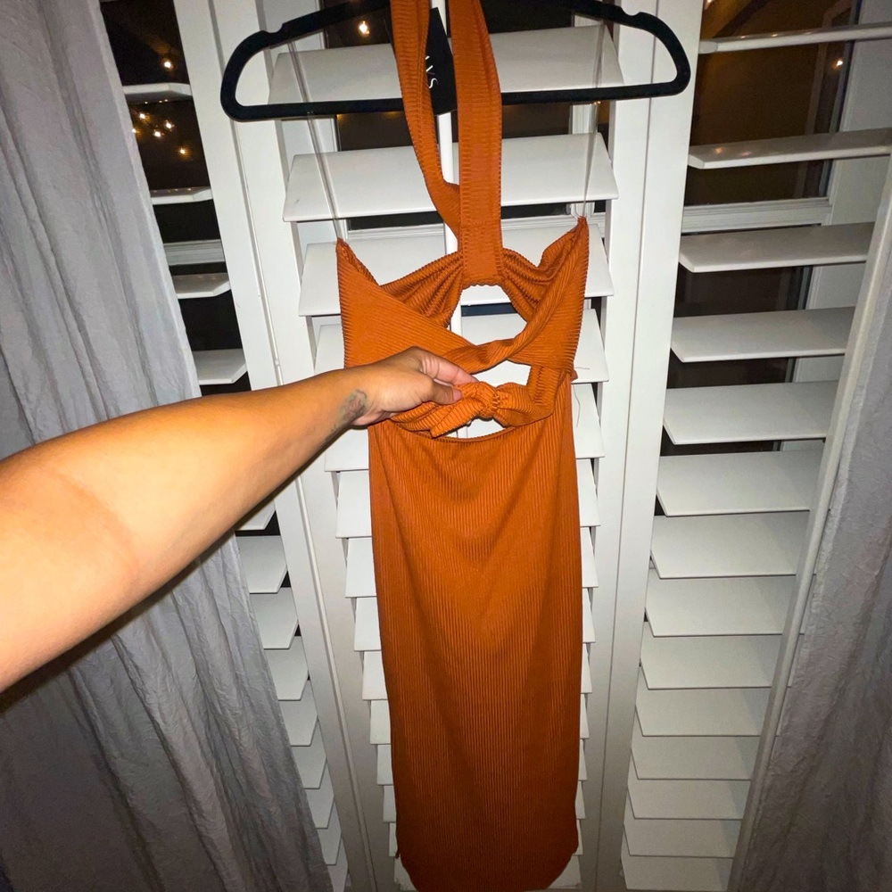 Burnt orange sexy chic fall or summer dress